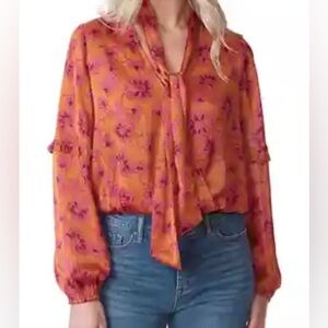 Jessica Simpson Orange Long Sleeve Tie Front Crop Blouse